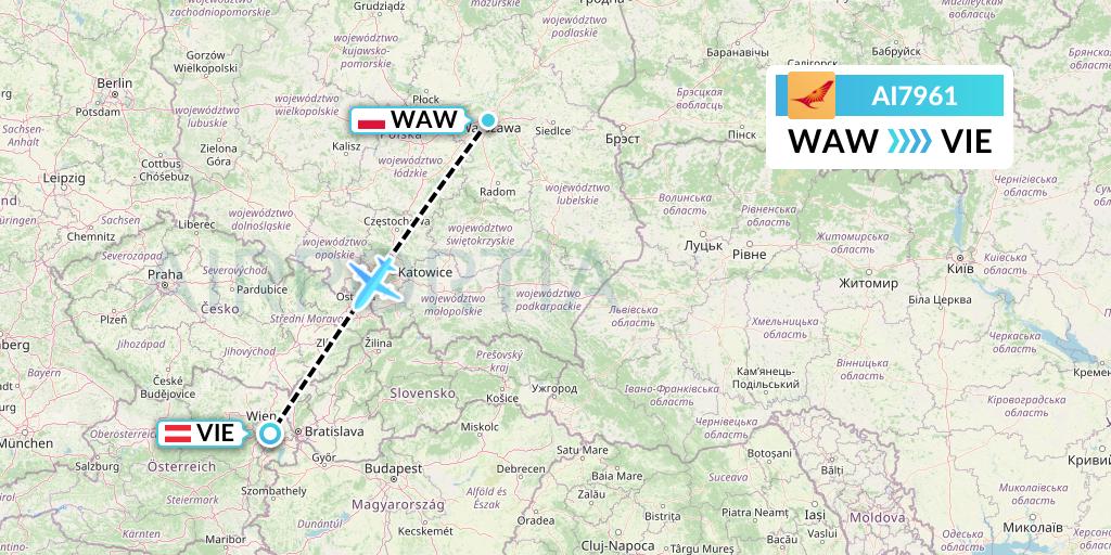 AI7961 Air India Flight Map: Warsaw to Vienna