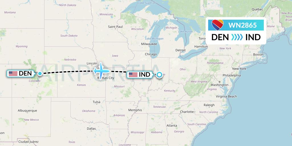 WN2865 Southwest Airlines Flight Map: Denver to Indianapolis