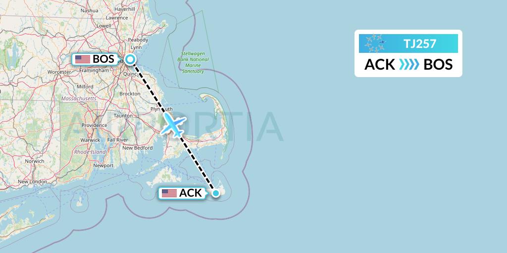 TJ257 Tradewind Aviation Flight Map: Nantucket to Boston