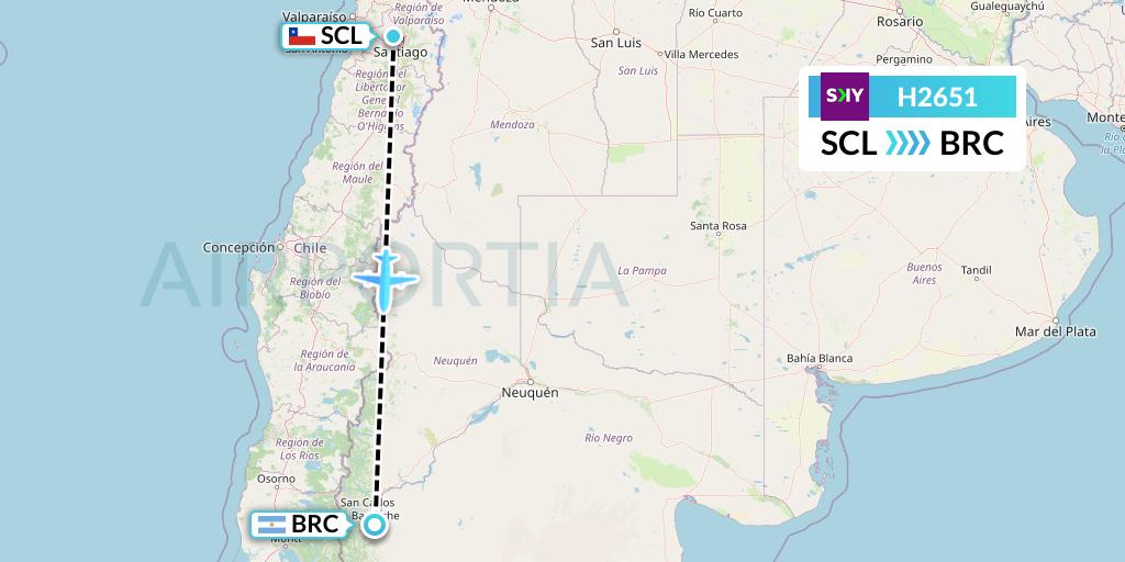 H2651 Sky Airline Flight Map: Santiago to San Carlos de Bariloche