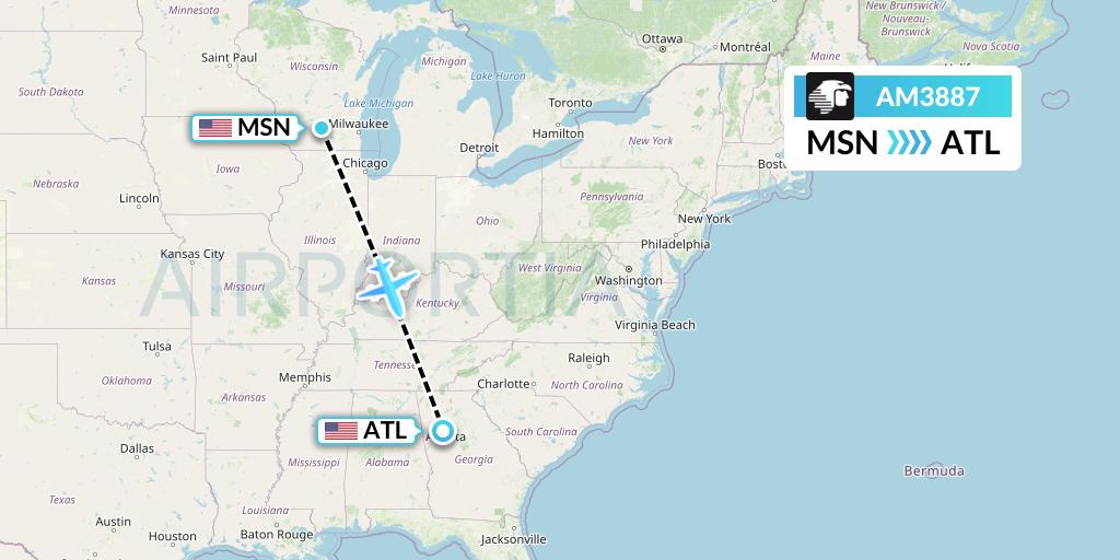 AM3887 Aeromexico Flight Map: Madison to Atlanta
