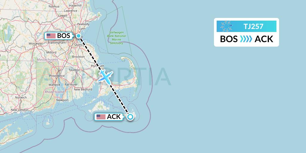 TJ257 Tradewind Aviation Flight Map: Boston to Nantucket