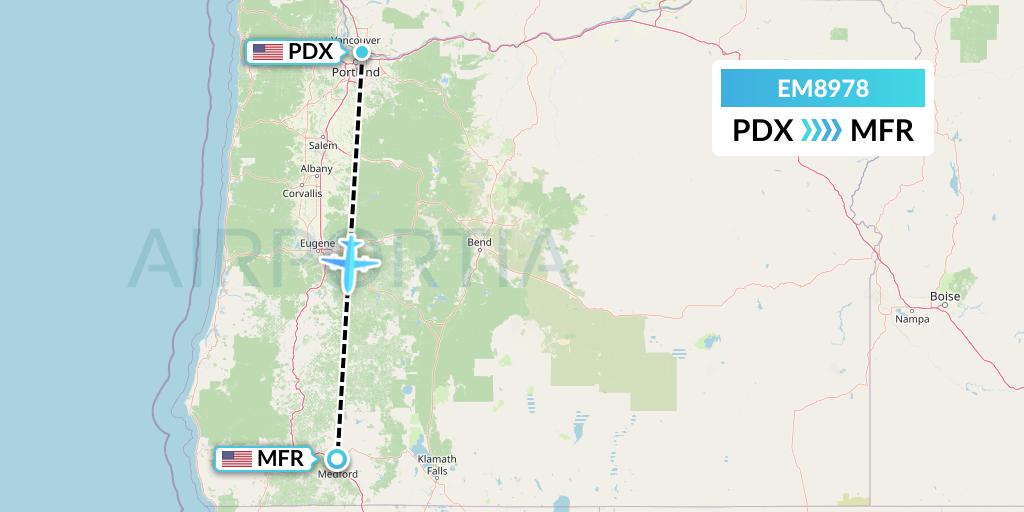 EM8978 Empire Airlines Flight Map: Portland to Medford
