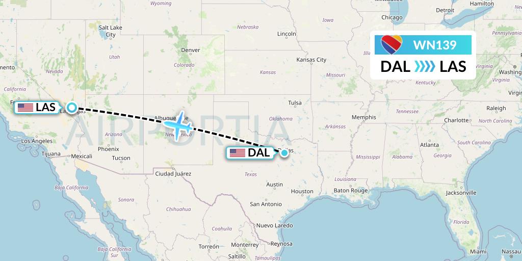 WN139 Southwest Airlines Flight Map: Dallas to Las Vegas