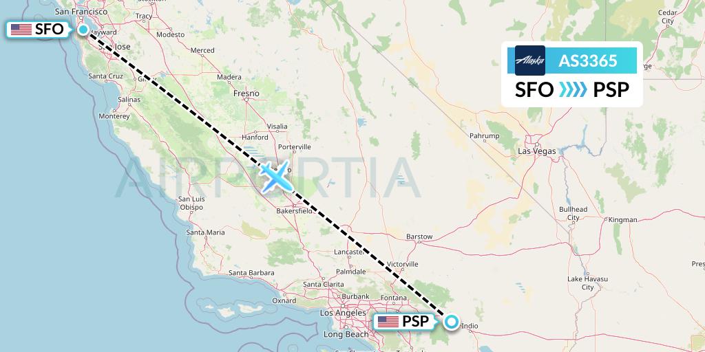 AS3365 Alaska Airlines Flight Map: San Francisco to Palm Springs