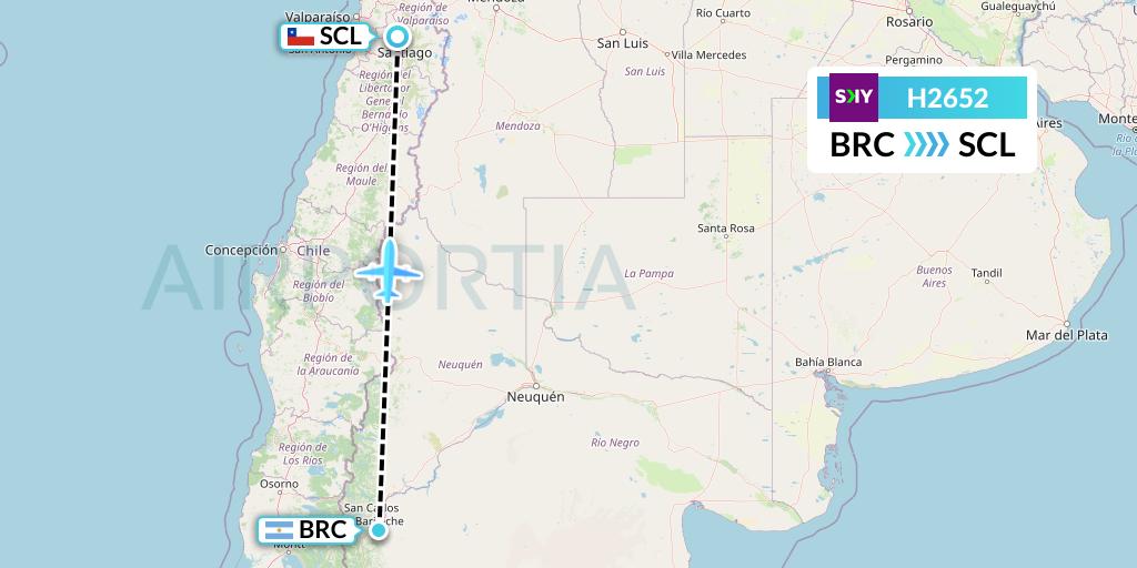 H2652 Sky Airline Flight Map: San Carlos de Bariloche to Santiago