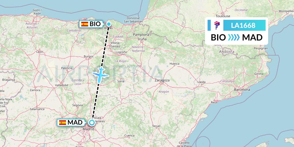 LA1668 LAN Airlines Flight Map: Bilbao to Madrid