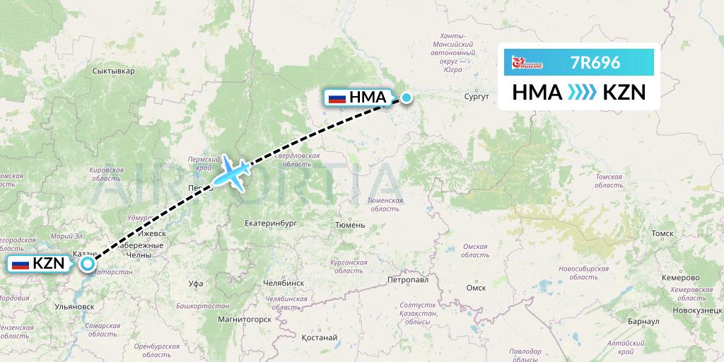 7R696 Rusline Flight Map: Khanty-Mansiysk to Kazan