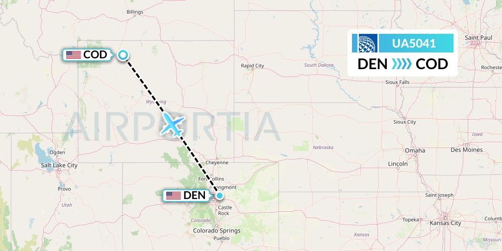UA5041 United Airlines Flight Map: Denver to Cody