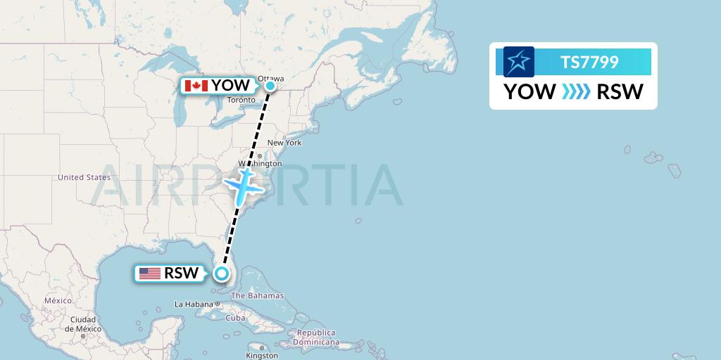 TS7799 Air Transat Flight Map: Ottawa to Fort Myers
