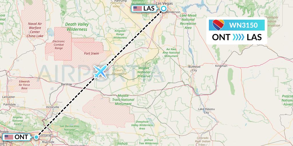WN3150 Southwest Airlines Flight Map: Ontario to Las Vegas