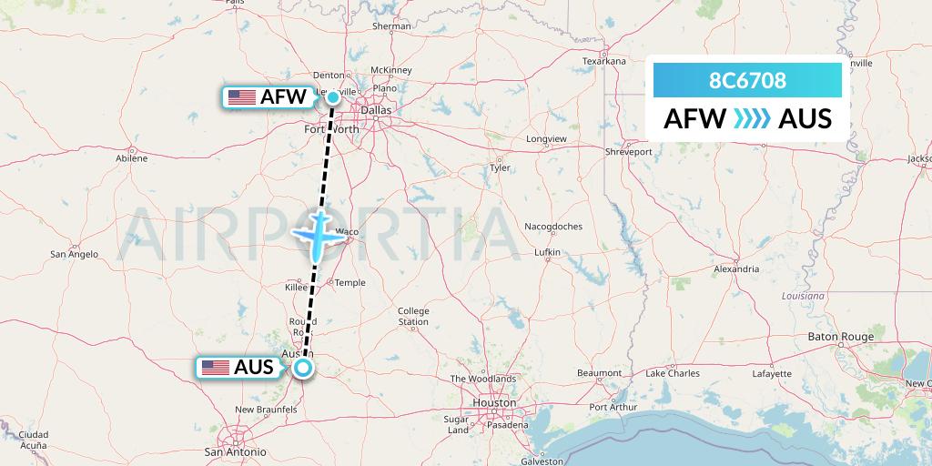 8C6708 Air Transport International Flight Map: Fort Worth to Austin