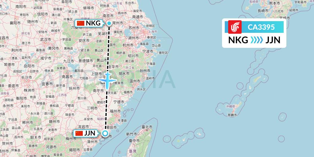 CA3395 Air China Flight Map: Nanjing to Jinjiang