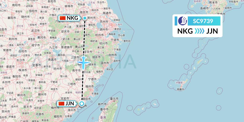 SC9739 Shandong Airlines Flight Map: Nanjing to Jinjiang