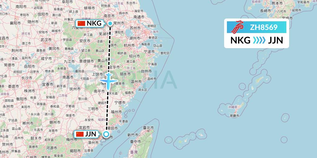 ZH8569 Shenzhen Airlines Flight Map: Nanjing to Jinjiang