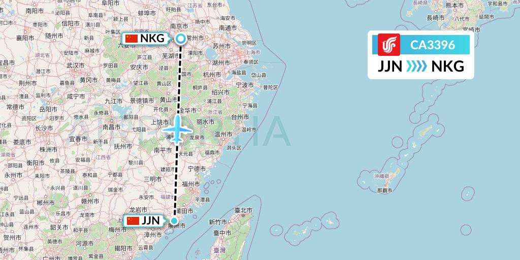 CA3396 Air China Flight Map: Jinjiang to Nanjing