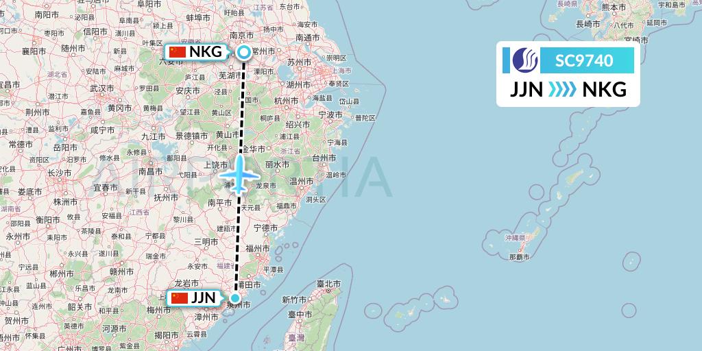SC9740 Shandong Airlines Flight Map: Jinjiang to Nanjing