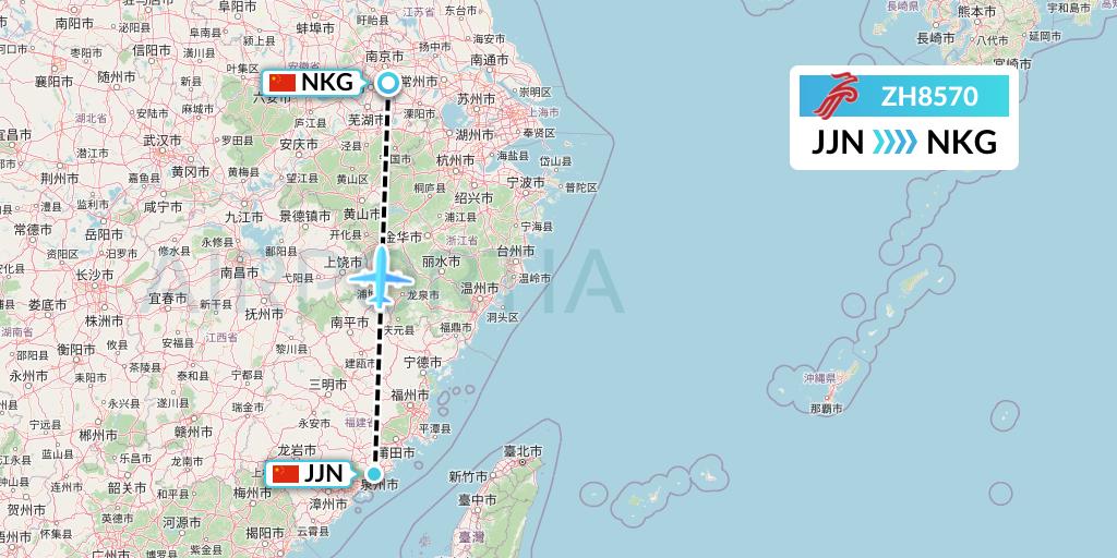ZH8570 Shenzhen Airlines Flight Map: Jinjiang to Nanjing