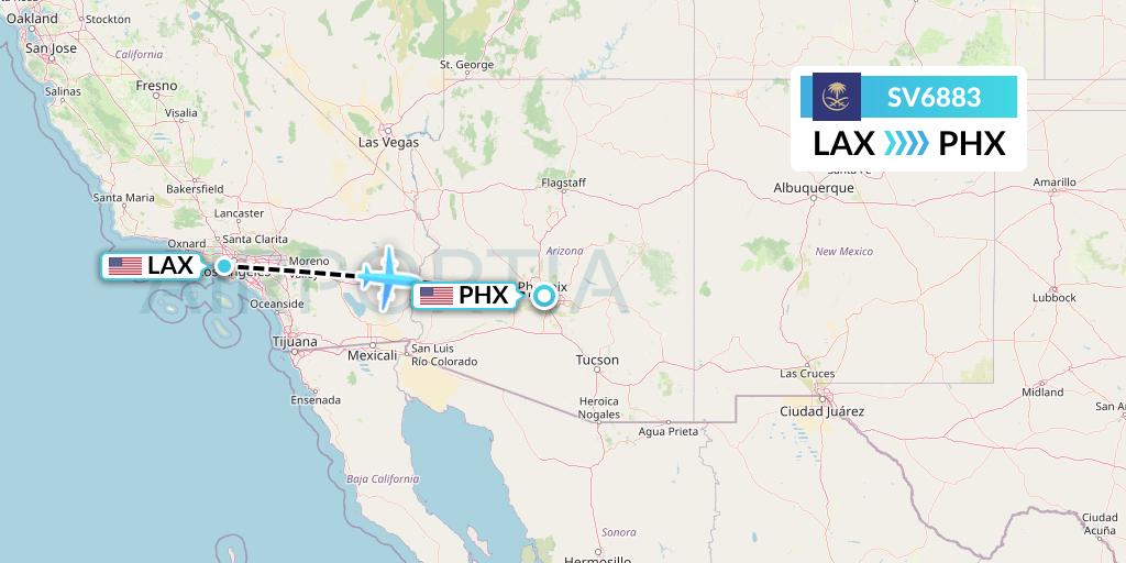 SV6883 Saudi Arabian Airlines Flight Map: Los Angeles to Phoenix