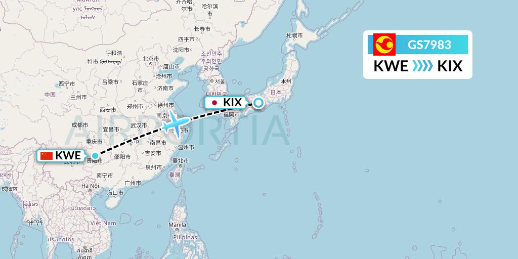 GS7983 Tianjin Airlines Flight Map: Guiyang to Osaka