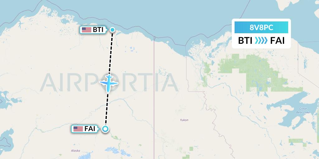 8V8PC Wright Air Service Flight Map: Barter Island to Fairbanks