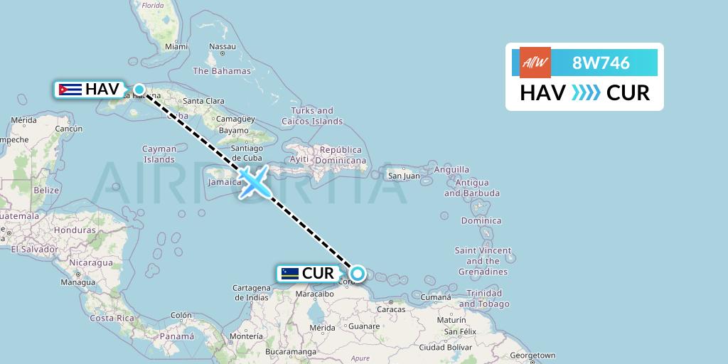 8W746 Fly AllWays Flight Map: Havana to Willemstad