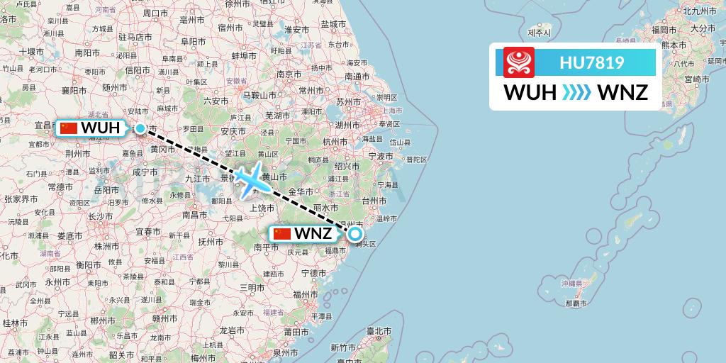 HU7819 Hainan Airlines Flight Map: Wuhan to Wenzhou