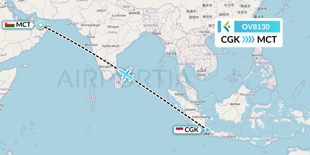 OV8130 SalamAir Flight Map: Jakarta to Muscat