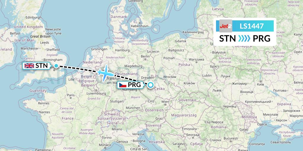 LS1447 Jet2 Flight Map: London to Prague