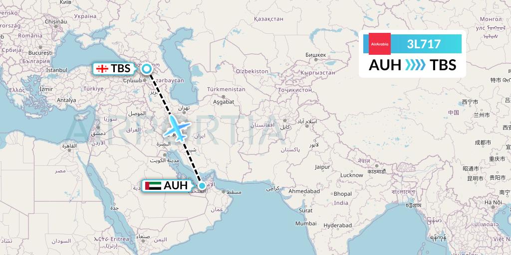 3L717 Air Arabia Abu Dhabi Flight Map: Abu Dhabi to Tbilisi