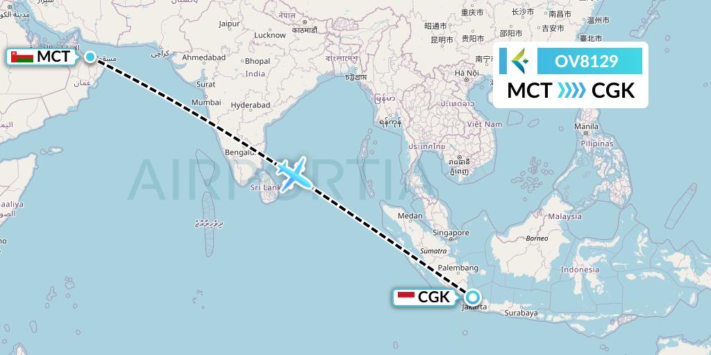 OV8129 SalamAir Flight Map: Muscat to Jakarta