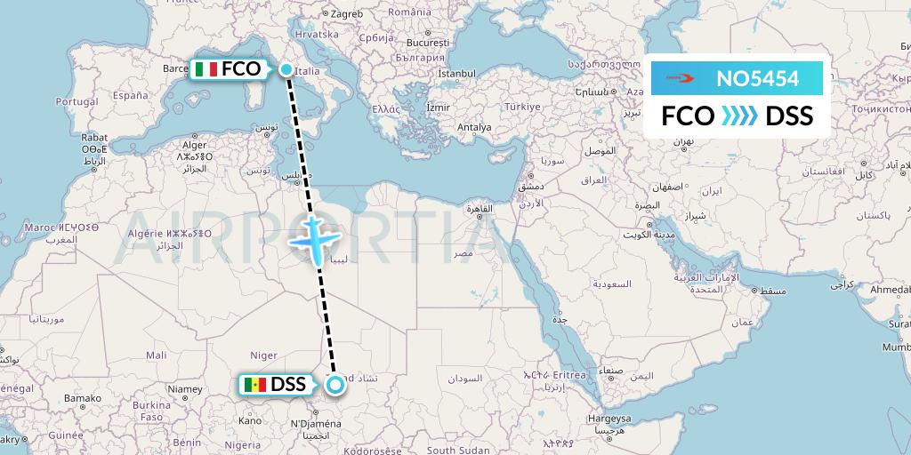 NO5454 Neos Flight Map: Rome to Dakar