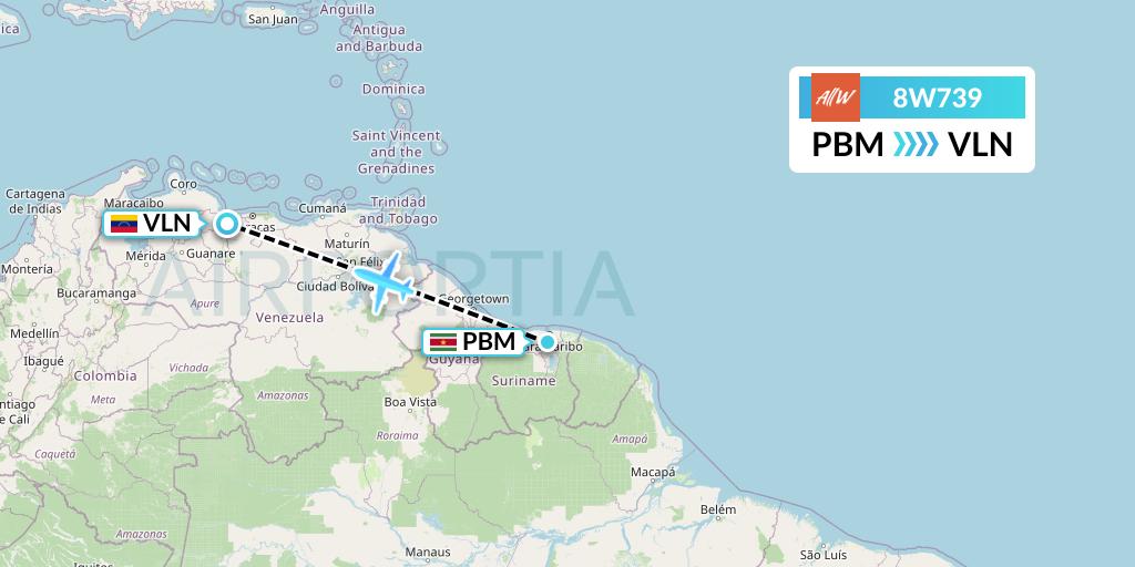 8W739 Fly AllWays Flight Map: Paramaribo to Valencia