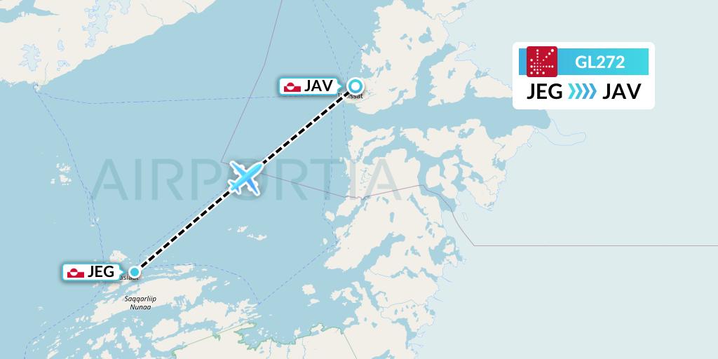 GL272 Air Greenland Flight Map: Aasiaat to Ilulissat
