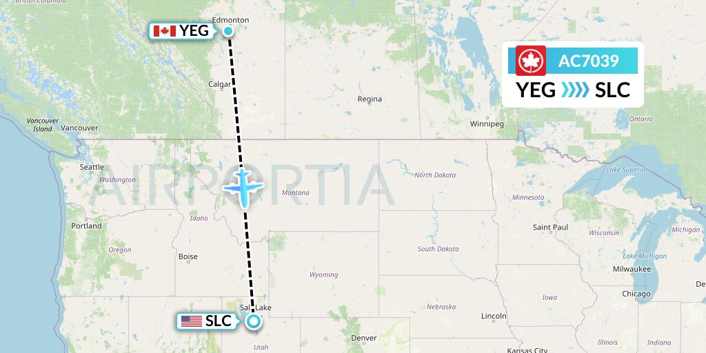 AC7039 Air Canada Flight Map: Edmonton to Salt Lake City