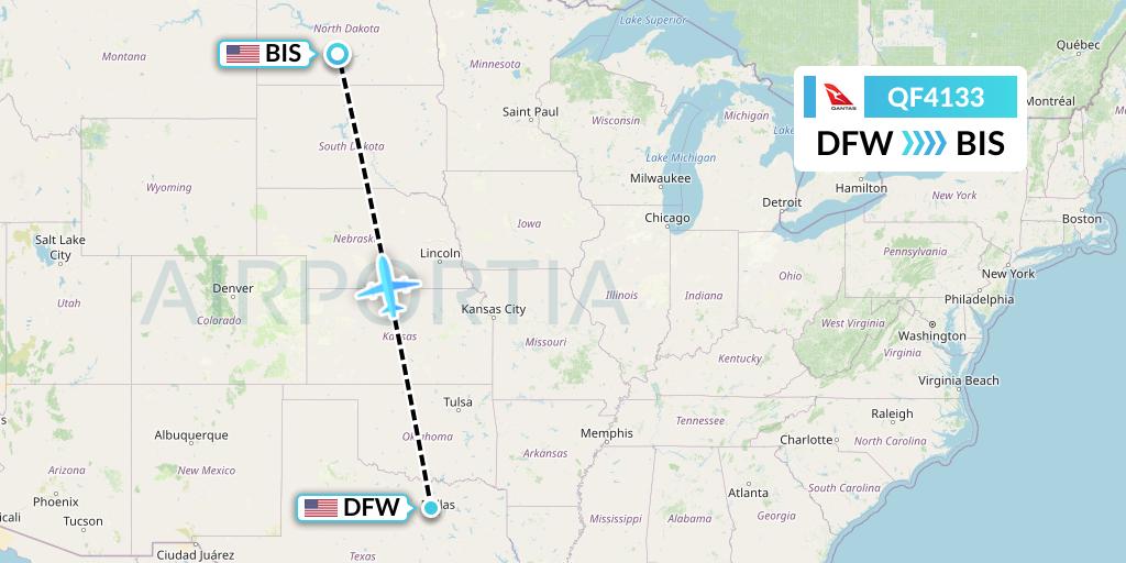 QF4133 Qantas Flight Map: Dallas to Bismarck