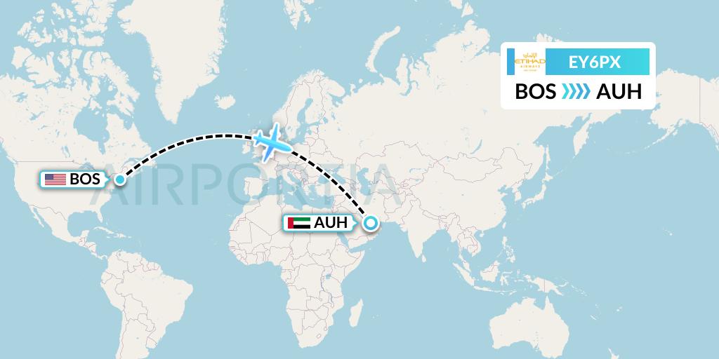 EY6PX Etihad Airways Flight Map: Boston to Abu Dhabi