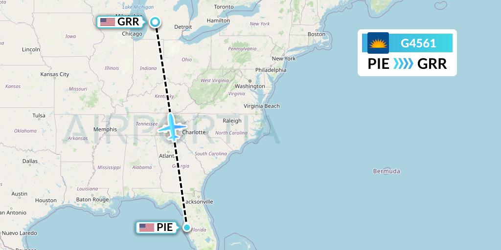 G4561 Allegiant Air Flight Map: St. Petersburg to Grand Rapids