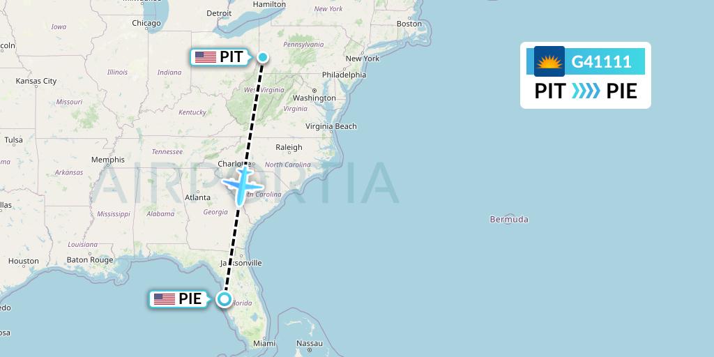 G41111 Allegiant Air Flight Map: Pittsburgh to St. Petersburg