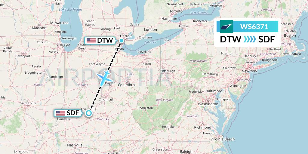 WS6371 WestJet Flight Map: Detroit to Louisville
