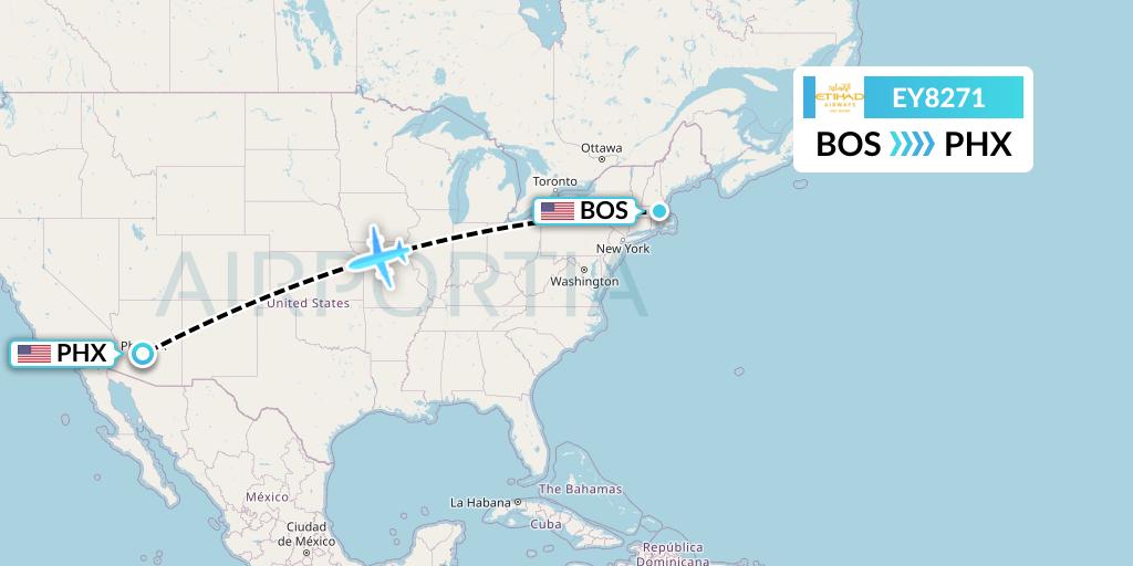 EY8271 Etihad Airways Flight Map: Boston to Phoenix