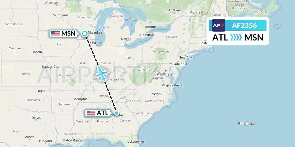 AF2356 Air France Flight Map: Atlanta to Madison