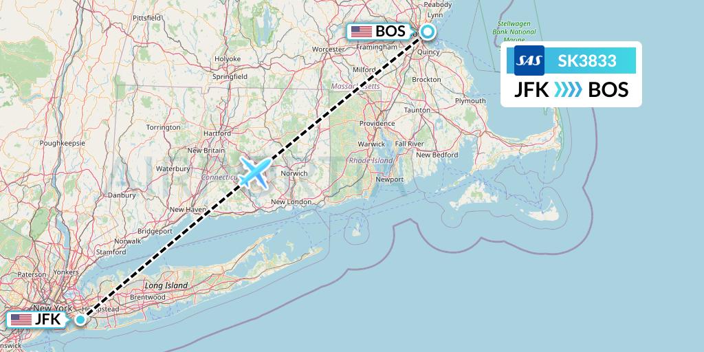 SK3833 SAS Flight Map: New York to Boston