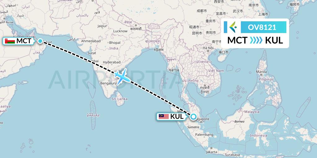 OV8121 SalamAir Flight Map: Muscat to Kuala Lumpur