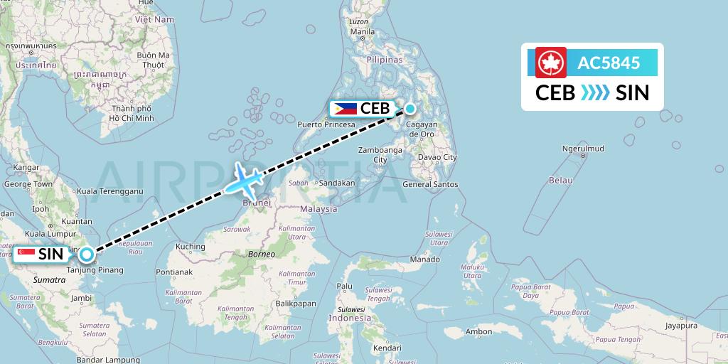 AC5845 Air Canada Flight Map: Cebu to Singapore
