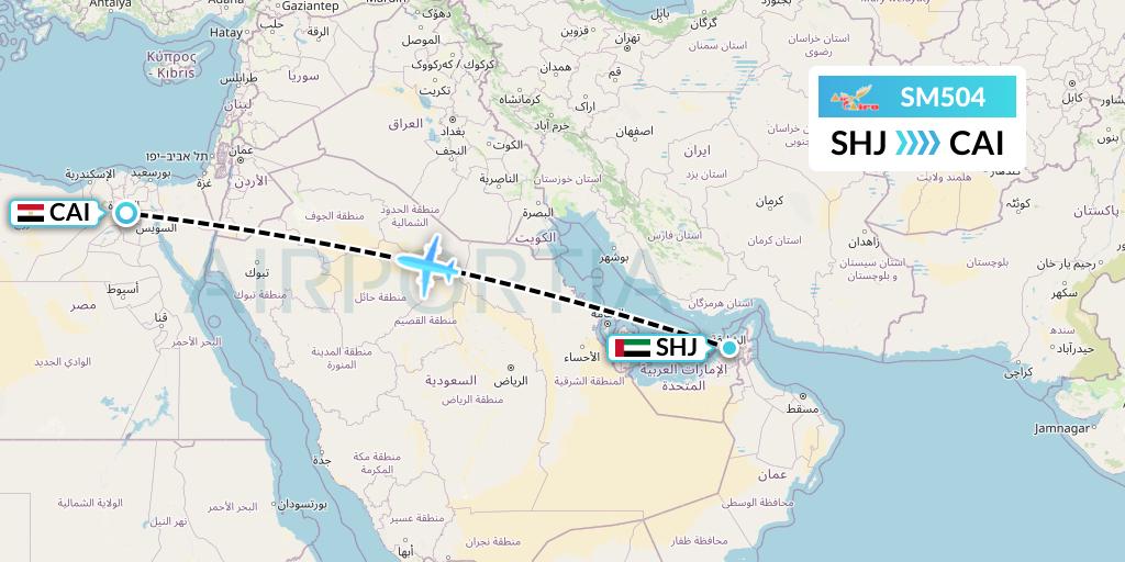 SM504 Air Cairo Flight Map: Sharjah to Cairo