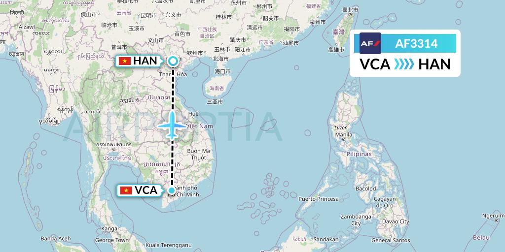 AF3314 Air France Flight Map: Can Tho to Hanoi