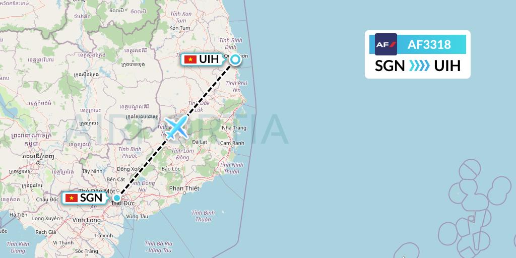 AF3318 Air France Flight Map: Ho Chi Minh City to Qui Nhon