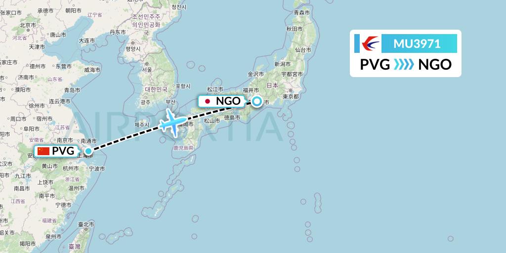 MU3971 China Eastern Airlines Flight Map: Shanghai to Nagoya