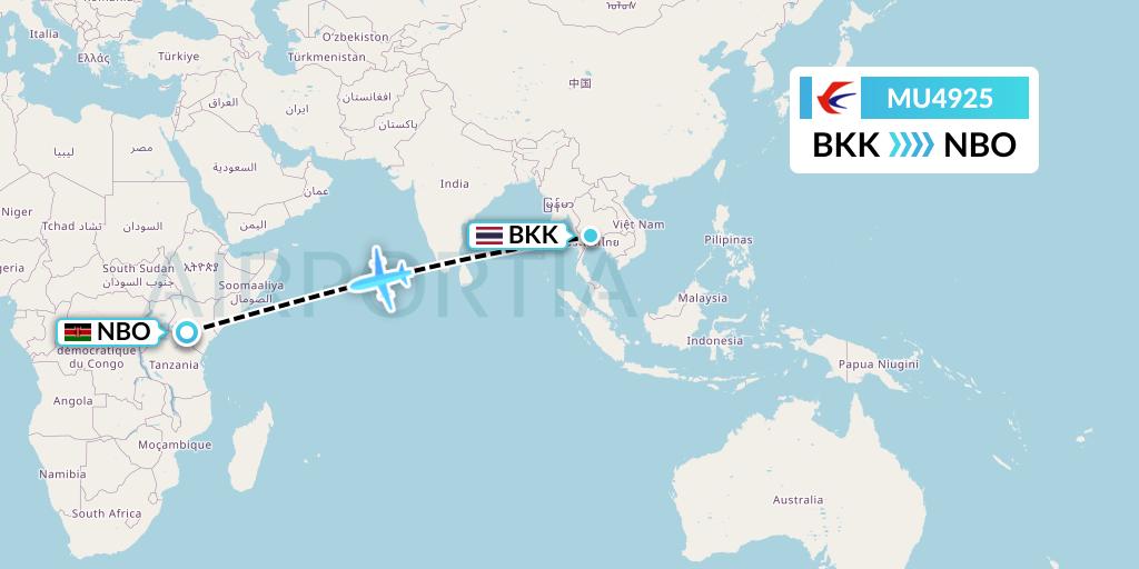MU4925 China Eastern Airlines Flight Map: Bangkok to Nairobi